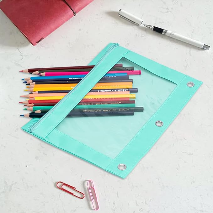 YoeeJob Pencil Pouch for 3 Ring Binder, Zipper Binder Pencil Pouches Bulk, Pencil Case with Clear Window for College, Office, Pale Lake Orchid, 24 Packs