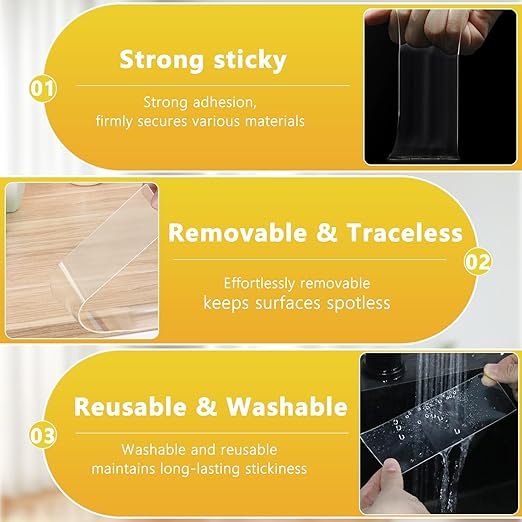Heavy Duty Double Sided Nano Tape, 2Roll,1.18inx9.84F, Waterproof, Strong Adhesion, Clear, High Strength, No Residue Removability for Hanging, Wall Mounting, Home Decor, Adhesive for Shower