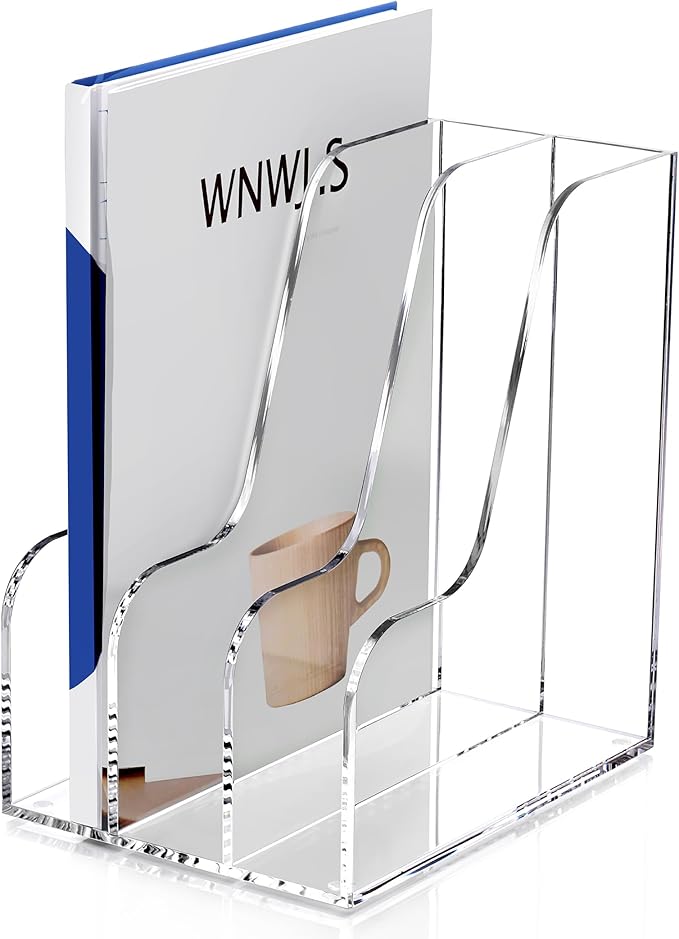 SANRUI Acrylic Magazine File Holder for Desk Organizers, Clear 3 Vertical Compartments A4 Folder Binder Holders Sorter, Desktop Workspace Organization Storage Racks for Office Home School