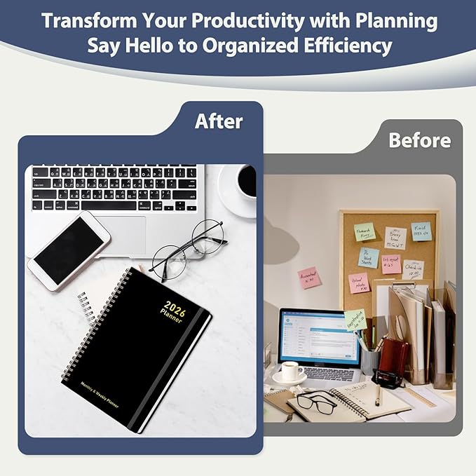 2026 Planner, Weekly and Monthly Calendar Academic Planner, Jan 2026 - Dec 2026, Planning Agenda Book for Desk Accessories and School Supplies - Letter Size (8.5'' x 11'')