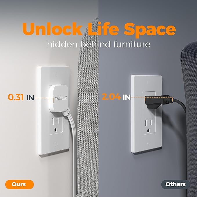 Surge Protector Power Strip 10 Ft Extension Cord, 10 AC Outlet Extender with 3 USB (1 USB C), TESSAN Flat Extension Cord with Multiple Outlets, Flat Plug Power Strip for Home, Office, Dorm Essentials