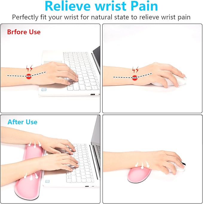 Dapesuom Keyboard Wrist Rest Set, Cute PU Leather Wrist Cushion for Computer Keyboard and Mousepad, Memory Foam Mouse Pad Rests Support with Non-Slip Base for Typing Pain Relief, Laptop, Pink