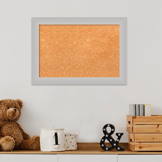 Amanti Art Natural Cork Board for Wall, 15x21 Vision Board with Silver Wood Frame, Small Corkboard Office Decor for Home Organization, Modern Corkboard Pinboard to Display Items for Home Organization