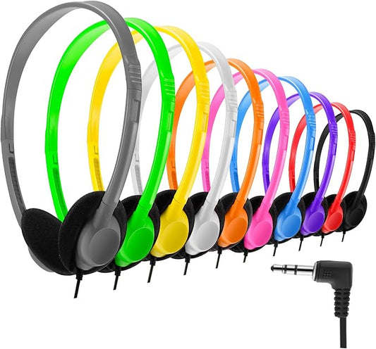Yunsailing 10 Pack Class Set Headphones for Students Bulk School Headsets Earphones with 3.5mm Jack Classroom Must Haves Teacher Supplies for Adults Laptop Computer (Mixed Color)