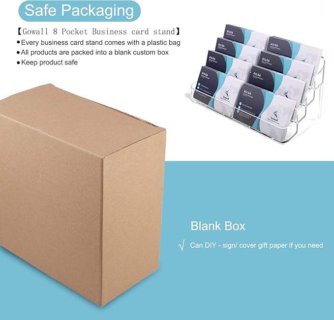 Business Card Holder, 8 Pocket Acrylic Business Card Holder for Desk Clear Business Card Stand Desktop Business Card Holders Plastic Business Card Display for Exhibition, Home and Office, 4 PCS