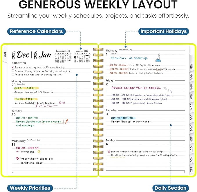 2026 Planner, Weekly and Monthly Calender Planner, Jan 2026 to Dec 2026, Hardcover 2026 Calendar Planner Book with Tabs & Inner Pocket, Office Home School Supplies for Women & Men - A4 (8.5" x 11"), Lemon Yellow