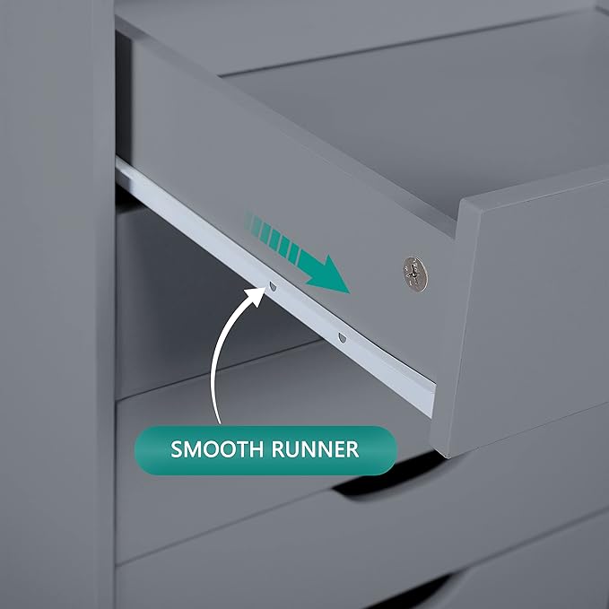 Naomi Home Office Wooden File Cabinets for Home Office Lateral Mobile File Cabinet Mobile Storage Cabinet Filing Storage Drawer Gray/7 Drawer