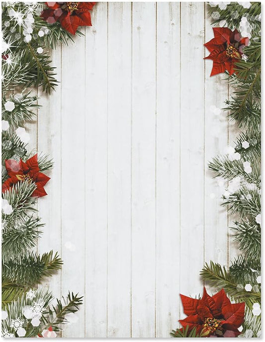 Poinsettia Pine Christmas Stationery - Holiday Letters, Computer Printer Paper, 25 Sheets, 8½ x 11 Inch, by Current