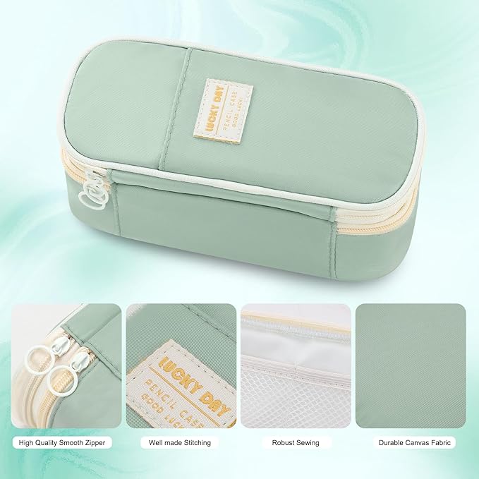 Pencil Case for Girls Kids Teens Adults Big Pencil Bag with Zipper Big Pen Pouch Large Stationery Pen Case Organizer for School Green