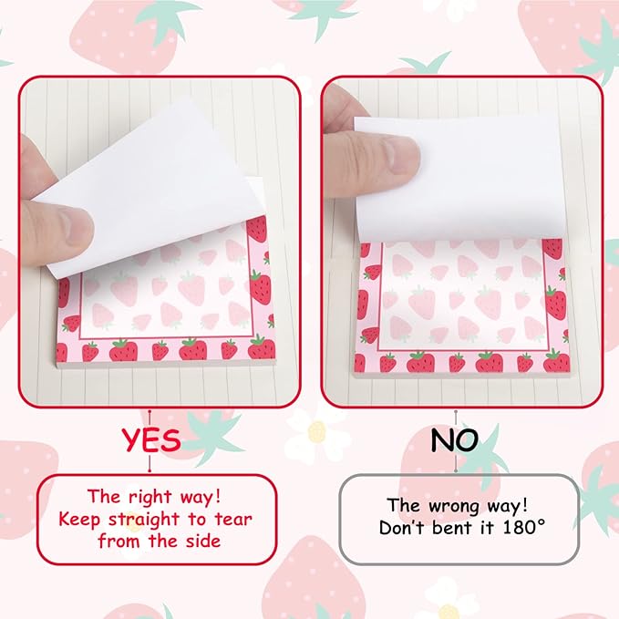 9 Pieces Strawberry Sticky Notes Adhesive Cute Summer Strawberry Memo Notes 3 X 3 Inch Self-Stick Note Pads for School Office Home Supplies Students Teachers Presents, 9 Styles