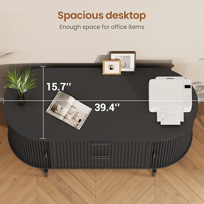 SEDETA 39.4" Filing Cabinet for Home Office, 2 Drawer File Cabinet, fit Legal/Letter/A4 Size, Modern Fluted Filing Cabinets with 2 Sliding Door Storage, Printer Stand, Black