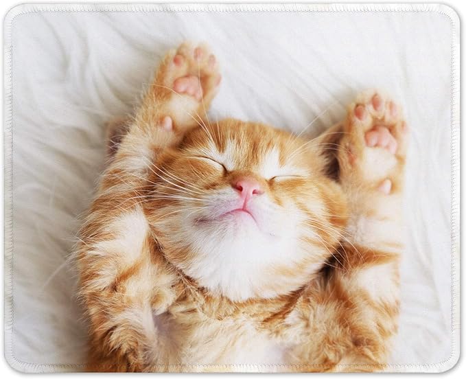 Auhoahsil Mouse Pad, 12 x 10 in Cute Cat Theme Computer Mouse Pad for Desk, Premium-Textured Non-Slip Rubber Stitched Edges Waterproof Square Mouse Mat for Gaming Work Wireless Mice, White