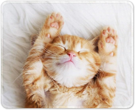 Auhoahsil Mouse Pad, 12 x 10 in Cute Cat Theme Computer Mouse Pad for Desk, Premium-Textured Non-Slip Rubber Stitched Edges Waterproof Square Mouse Mat for Gaming Work Wireless Mice, White