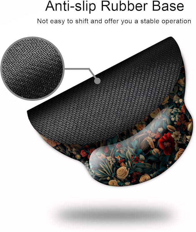 Ergonomic Mouse Pad with Wrist Support,Mouse Pad with Wrist Rest,Relieve Wrist Pain Mousepad Non-Slip Rubber Base,Mouse Pads for Desk,Computers,Laptop,Office,Home,Accessories Retro Flowers