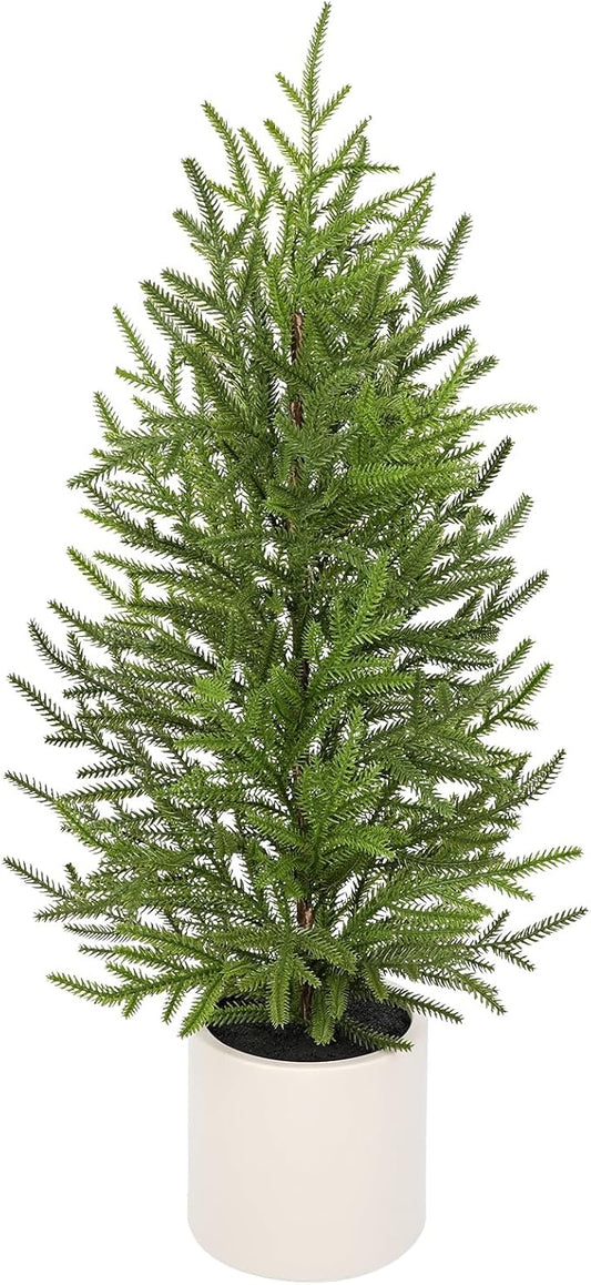 2.6ft Small Artificial Norfolk Pine Christmas Tree, Real Touch 31 inch Artificial Topiary Tree Small Christmas Tree in Pot, Christmas Decoration Home Tabletop Entryway Living Room
