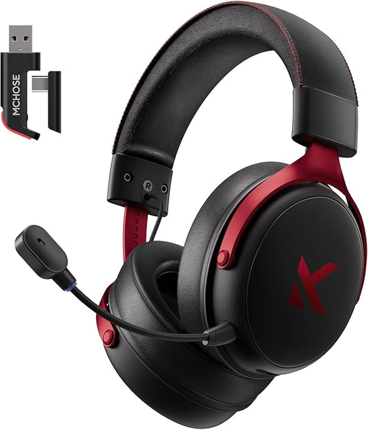 MCHOSE V9 Wireless Gaming Headset 7.1 Surround Sound for PS5 PS4 PC SWITCH TOPSPEED Gaming Headphones with Noise Canceling Mic, 125Hr Battery, Low 15ms Latency, Lightweight, BT 5.3 FPS Games Black&Red