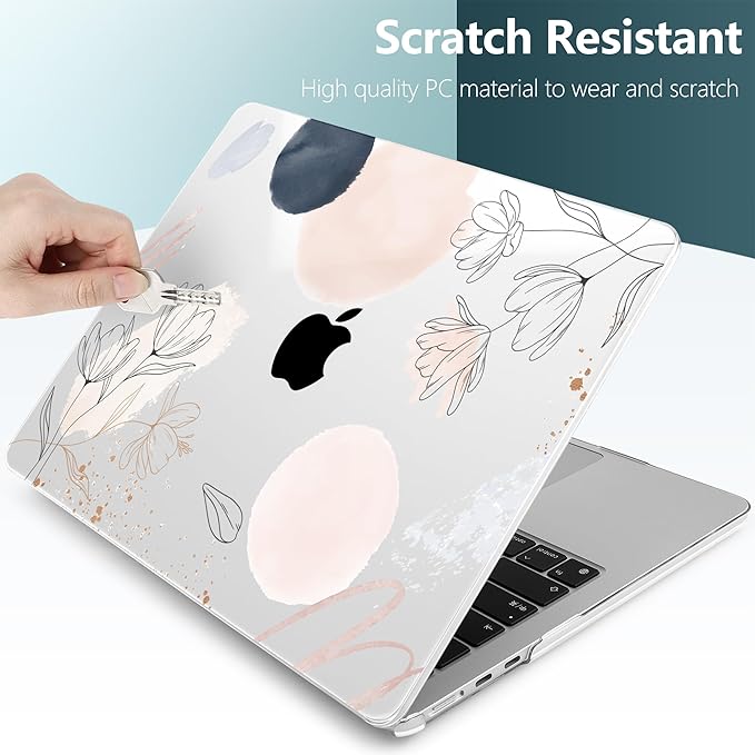 DONGKE Compatible with M4 MacBook Air 15 inch Case 2025 2024 2023 A3241 A3114 A2941 M3 M2 Liquid Retina Display Touch ID, Plastic Hard Case & Keyboard Skin & Screen Protector - Abstract Flowers