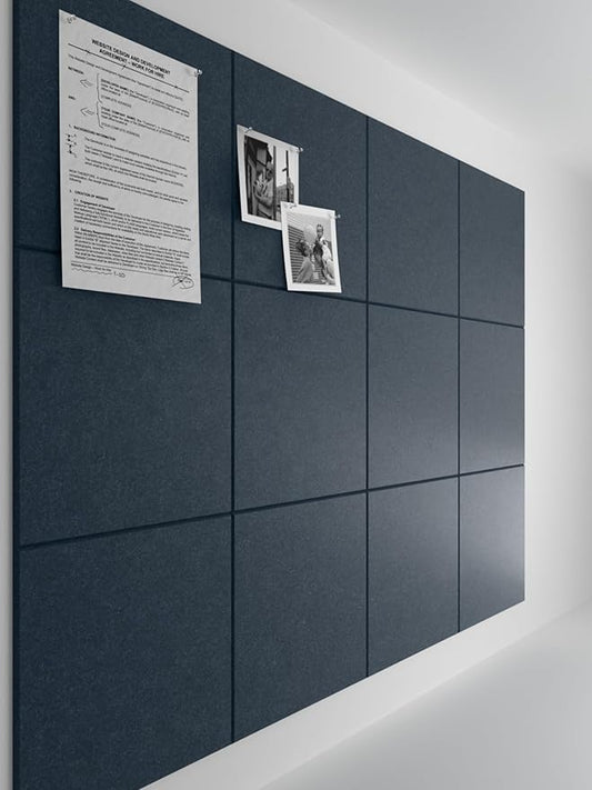 Bumusty Large Cork Board 47"x35" Alternative - 12 Pack Felt Wall Tiles with 70 Safe Removable Adhesive Tabs, 30 Pushpins, Cork Boards for Walls Pin Board Bulletin Board (Deep Charcoal Blue)