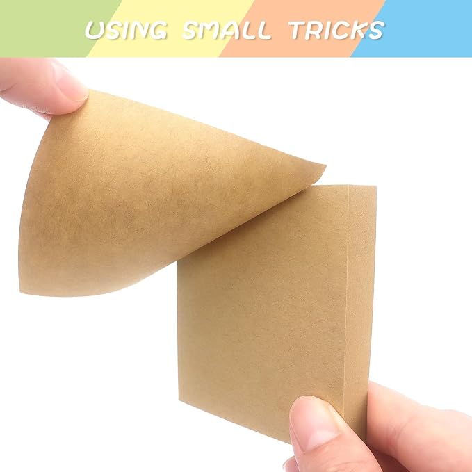 Sticky Notes 3x3 Self-Stick Notes Pads with 6 Bright Colors, Easy to Post for Office, School, Home, 6 Pads/Pack, 100 Sheets/Pad(Kraft Paper)