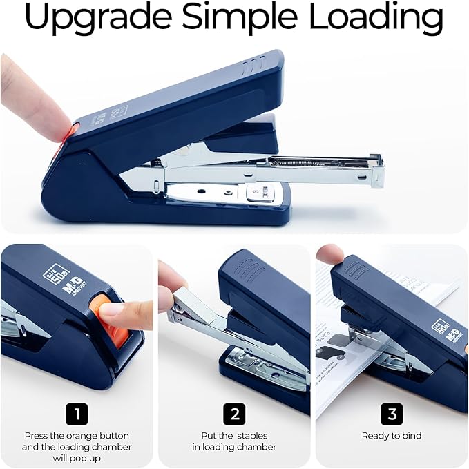 M&G Effortless Stapler 50 Sheet Capacity One-Touch Stapling, Heavy Duty Desktop Stapler Includes 1000 Staples and Remover, Portable Handheld Staplers for Home & Office (Dark Blue)