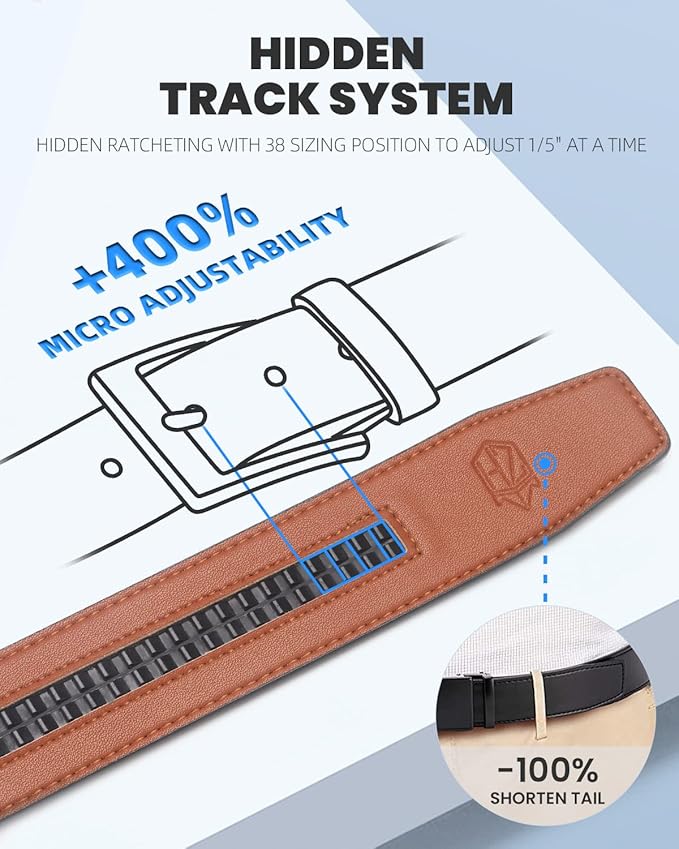 Zitahli Ratchet Belt for Men - 2 Packs Leather Mens belt For Gift Men Dress and Casual,Trim to Fit