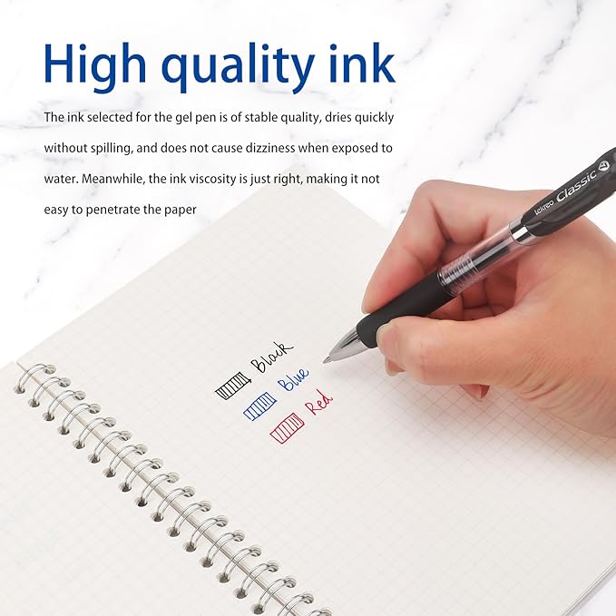 Classic Retractable Gel Roller Pens, 0.7mm Fine Point (Black Ink- 12 Packs)