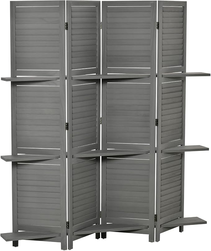 NicBex Room Divider 4 Panel Room Dividers with Storage Shelves Partition Room Dividers and Folding Privacy Screens 5.6 FT Wall Divider for Home, Office, Room Separation,63.75"W x 0.75"D x 67"H, Gray