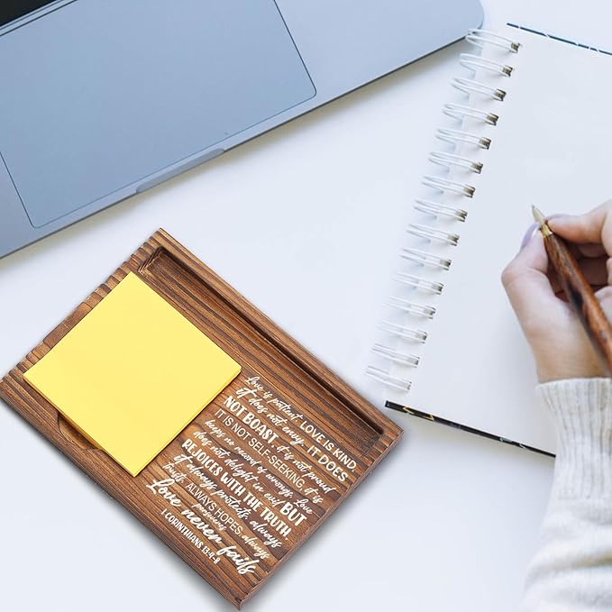 Love is Patient Sticky Note Holder, Christian Desk Organizer for Religious Social Worker Therapist Counselor Educators Gift for Office Self-Stick Note Pad Holders EDP107