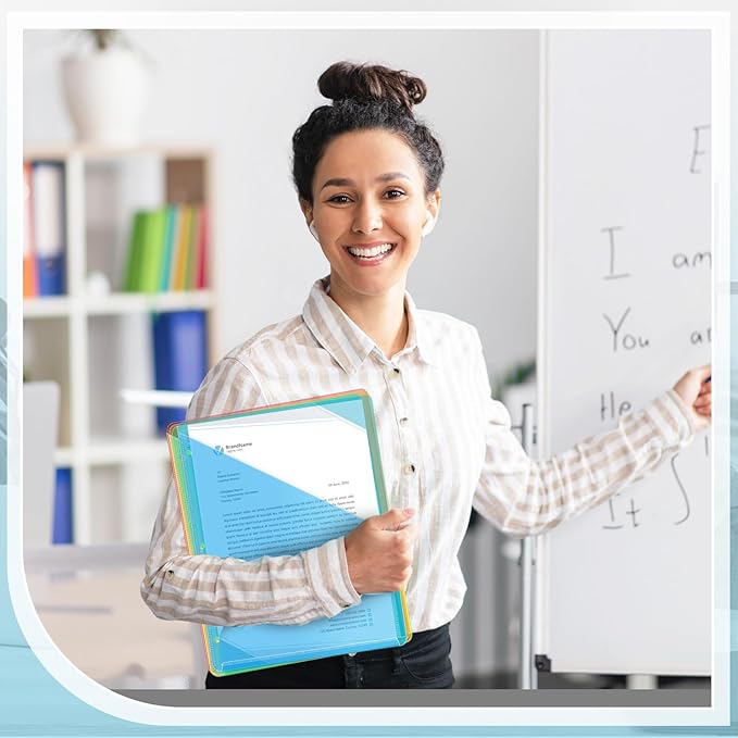 Seajan 24 Pcs Pocket Folders for 3 Ring Binder Clear Plastic Folders Sleeves with 2 Pockets 3 Hole Punch Binder Dividers Poly Slash File Jackets for Office School Document Organizer (Multicolor)