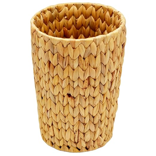 Wicker Trash Can, Bathroom Wicker Trash Can with Built-in Handle、Handwoven Water Hyacinth Trash, Living Room, Office, Kitchen, RV (1 Pack)
