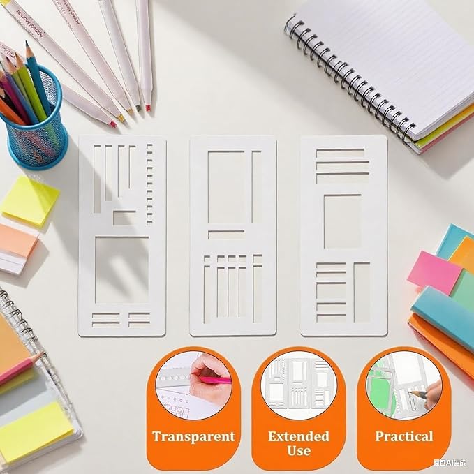 Handmade Flexible Record Template, Planner Stencil Set Compatible with Coils Discs and Rings, Flexible Drawing and Checklist Templates, Set of 3 Pack (C)