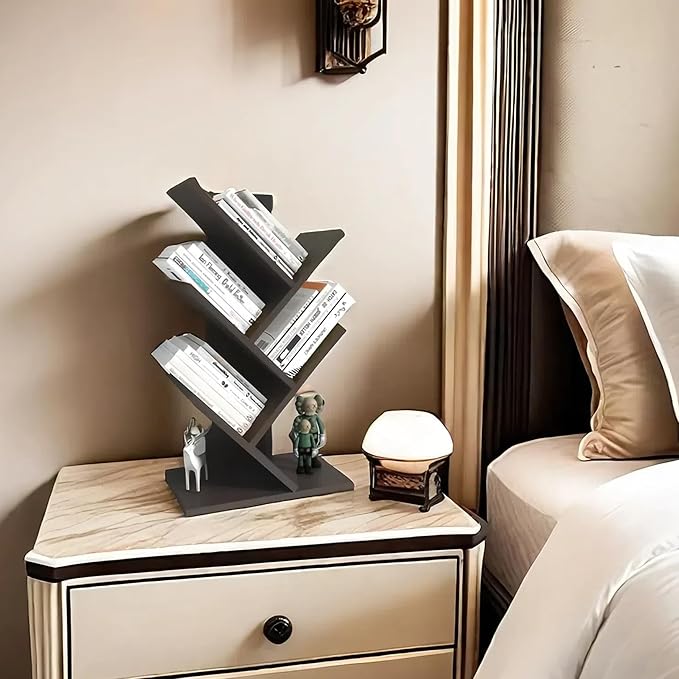 Godferyxin Book Tree Bookshelf, 5-Tier Wood Bookshelf Tree Bookcase for Displaying Books, CDs, Magazines and More at Office, Home or School