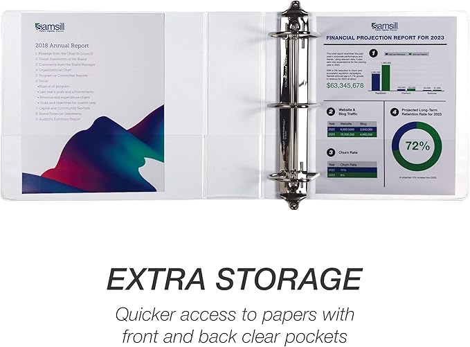 Samsill Durable 4 inch 3 Ring Binder, Made in USA, D Ring Binder, FSC 100% Recycled Chipboard, White, 2 Pack
