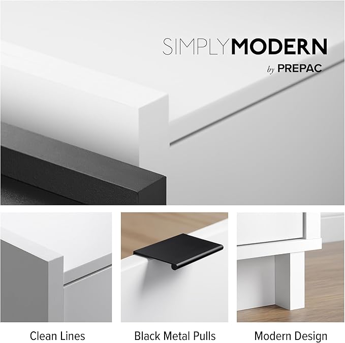 Prepac White Simply Modern Entryway Table, Narrow Console Table with 3 Drawers, Media Console with Storage, 15.75" D x 60.25" W x 32" H