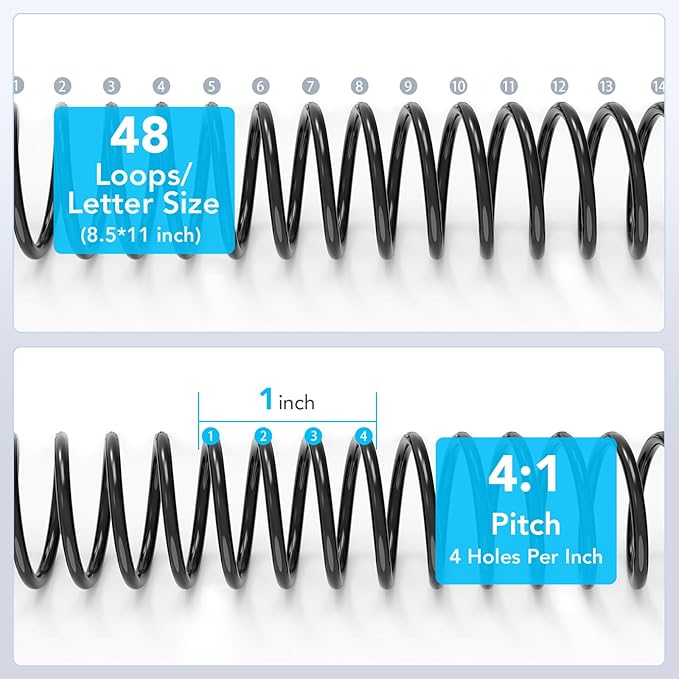 MAKEASY 100 Pack Plastic Spiral Binding Coils, 5/16"(8mm), 90 Sheet Capacity, 4:1 Pitch Black Binding Spirals for Home School and Office use