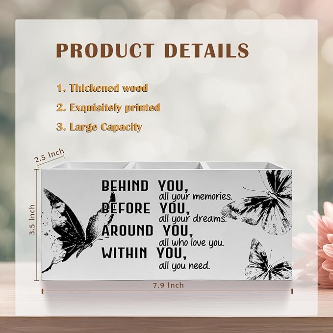 Retro Butterfly Graduation Pencil Pen Holder for Desk, Behind You All Your Memories Wooden Pencil Holder Organizer for Home Office Desk Accessories, Graduation Gifts for Her
