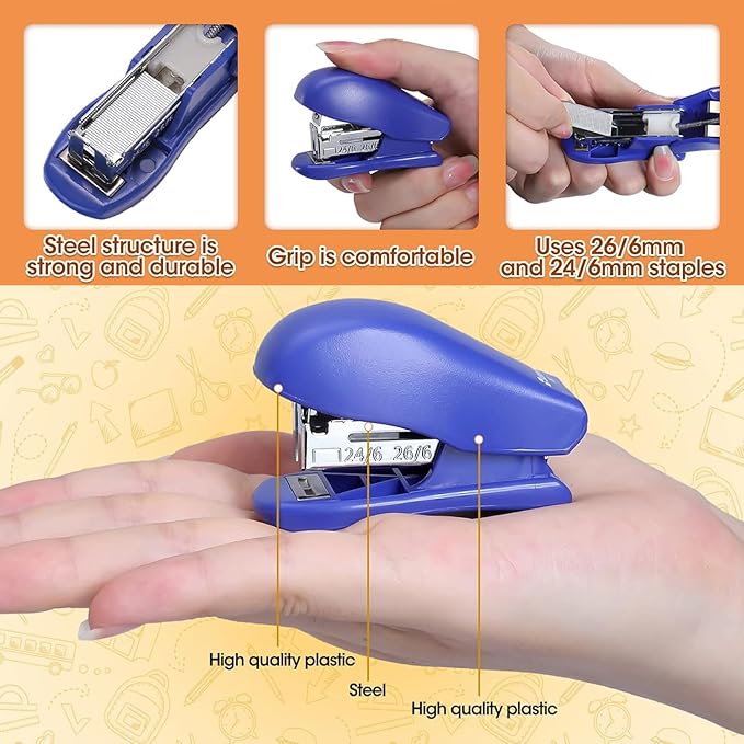 9PCS Mini Stapler with Staples,25 Sheet Capacity Office Desktop Stapler with 4320 Standard Staples,Portable Small Stapler for Student Office School Home(3 Colors)