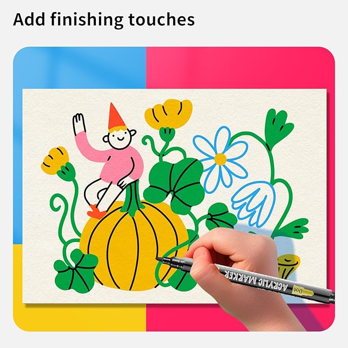 NAWOD 6 Black Acrylic Paint Pens, Acrylic Paint Markers Dual Tip (Fine 1mm + Dot 5mm), Acrylic Permanent Markers for Rock, Fabric, Canvas, Ceramic, Glass, Wood, Paper, Labeling, Drawing, DIY Crafts