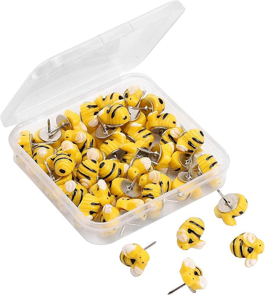 40Pcs Bee Push Pins Bee Shaped Craft Embellishment Decorative Thumbtacks for Cork Board Office Or Home Decoration