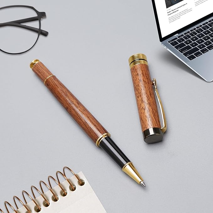 Ayiaren Luxury Walnut Wood Ballpoint Pen Writing Set with 2 Black Ink Refills Fancy Business Office Pens Gift Cool Nice Wooden Gel Pen for Men Women Journaling Executive Calligraphy Rollerball Pen