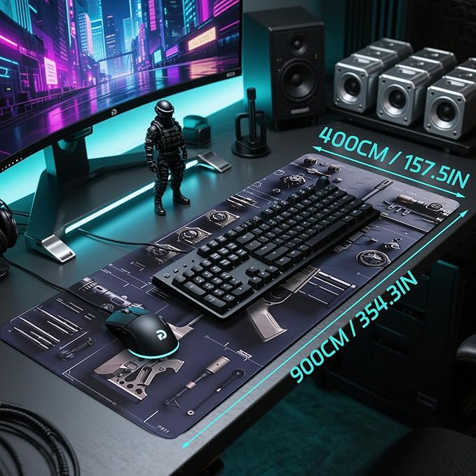 Cool Military Weapon Build Weapon Parts Display Large Gaming Mouse Pad, Desk Mat for Keyboard and Mousepad, Computer Office Supplies Accessories for Table Decor(Thick 2mm,15.7 * 35.4inch)