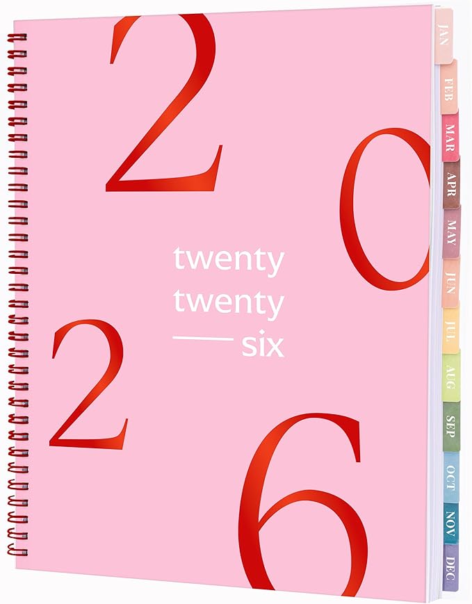 Rileys 2026 Planner, Agenda Planner With Weekly And Monthly View, Daily Agenda Book And Yearly Planners Calendar Book, Spiral Bound With Tabs, Notes, Goals And Holidays (Float, Pink, 8.5 x 11 in)