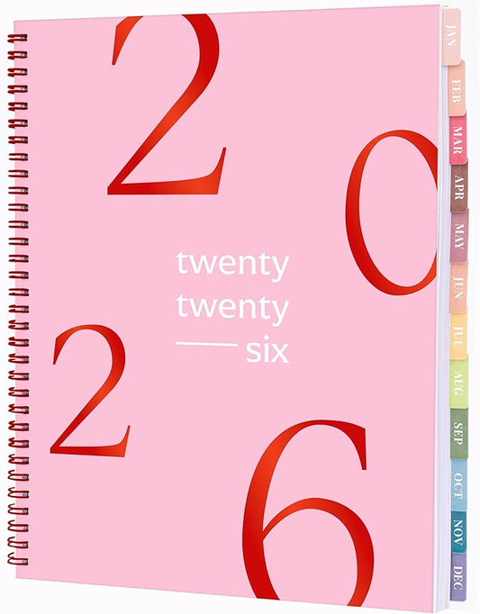 Rileys 2026 Planner, Agenda Planner With Weekly And Monthly View, Daily Agenda Book And Yearly Planners Calendar Book, Spiral Bound With Tabs, Notes, Goals And Holidays (Float, Pink, 8.5 x 11 in)