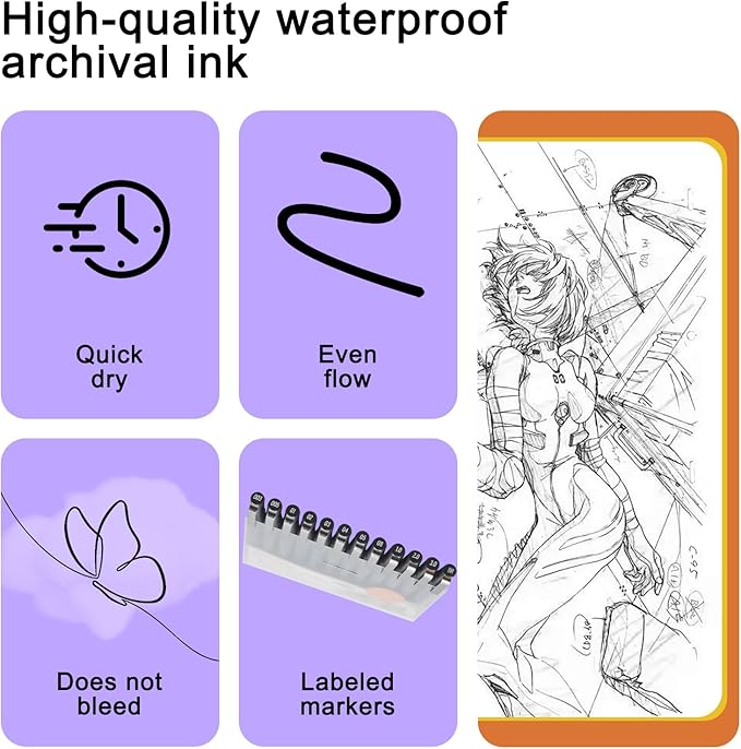 EYEYE Micro Fineliner Pens, Black Drawing Art Pens,12 Archival Pen Waterproof Ink Set Artist Supplies Archival Inking Markers Sketch Outline Pen, Precision Drawing and Sketching Kit