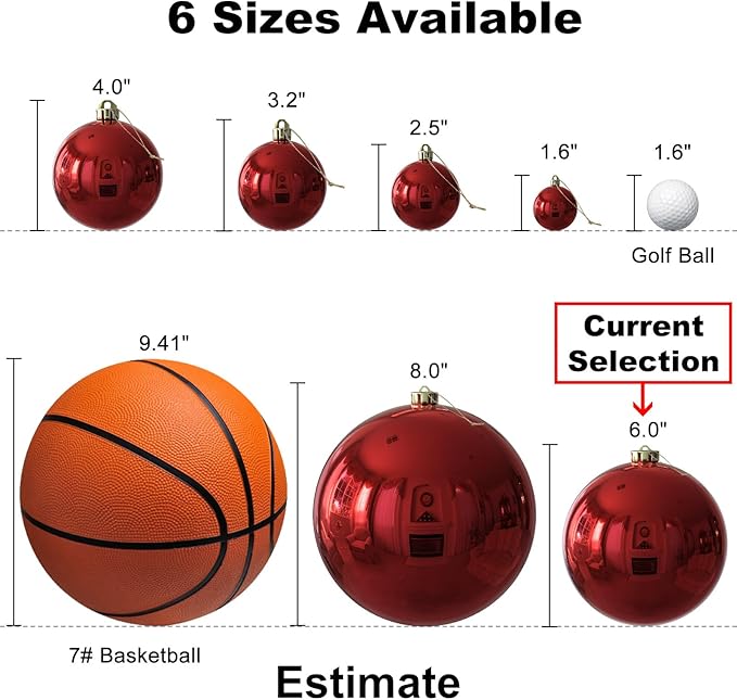 Rose Red 6.0" Extra Large Christmas Balls - Christmas Tree Decoration Ornaments Shatterproof Hanging Shiny Balls for Birthday Holiday Wedding Decorations Set of 2pcs
