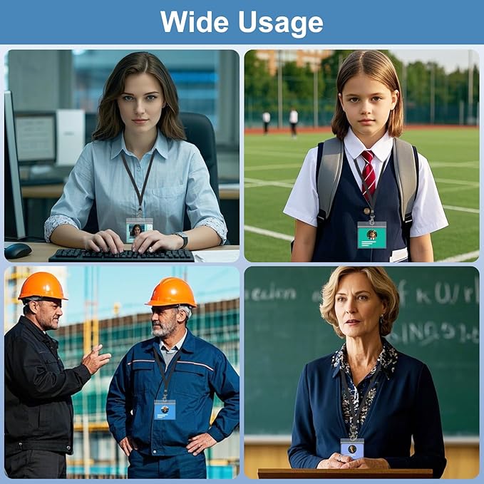 Name Badge Holders with Lanyards - Fushing 100Pcs Clear Plastic Horizontal Name Tag Badge ID Card Holders and Lanyards for 3 x 4 Inch Name Badge Inserts or Name Tag Inserts