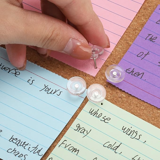 300Pcs Clear Push Pins，Flat Thumb Tacks for Bulletin Board，Plastic Head with Steel Point Thumb Tacks for Wall Cork Board