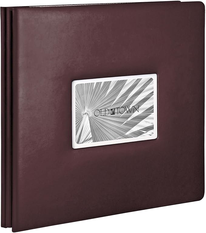 Old Town Bonded Leather Photo Album, Large Leather Scrapbook, Expandable Scrapbook Album 12x12 Double-Sided White Paper Pages and Optically Clear Pockets, Faux Suede Lining, Burgundy