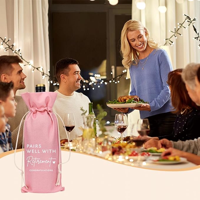 XFW Pink Retirement Wine Bag Retirement Gifts for Women Men Farewell Gifts for Coworkers Going Away Gift for Friends Boss