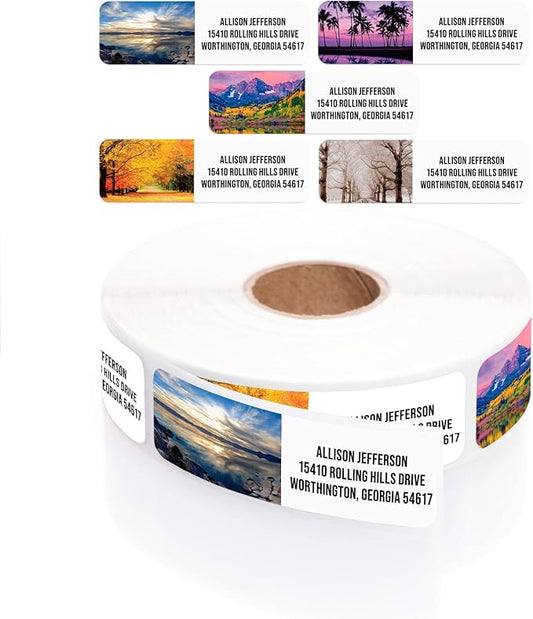 Scenic Landscape Rolled Address Labels / 250 Personalized Return Address Labels/Designer Address Stickers in Elegant Plastic Dispenser